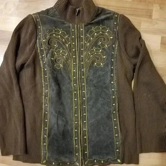 BOB MACKIE Sweater Jacket Art To Wear Suede Knit Zip Up Relaxed Fit L - Picture 3 of 7